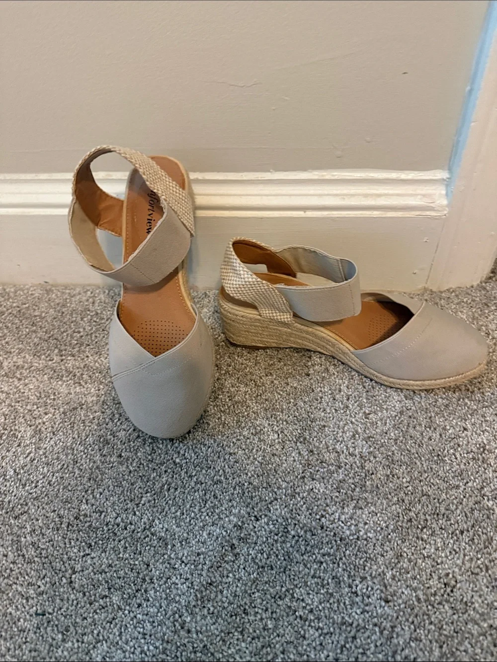 Comfortview Beige Espadrille Wedge Sandals with Ankle Strap